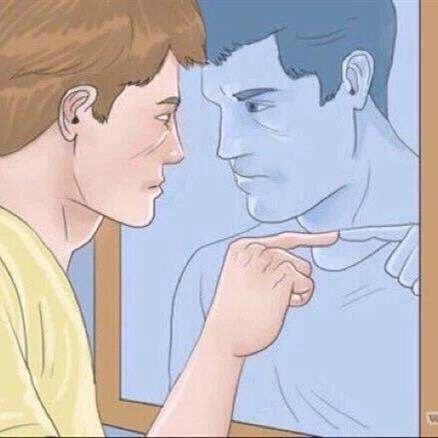 Meme of man pointing at himself in the mirror